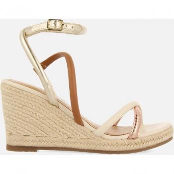 Sandalia de piel con tiras finas multicolor y cuña alta de yute para mujer Rometta