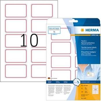 Etiquetas de Nombre HERMA 4405 Autoadhesivas 80x50mm Blancas con Borde Rojo - Paquete de 200 Etiquetas
