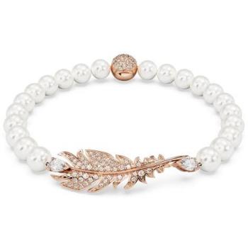 Swarovski Nice White Rose Gold-tone Plated Feather Bracelet - Size S - Swarovski Crystal / Rose Gold-tone Plated Female