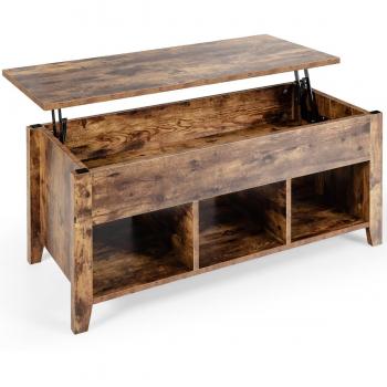 Mesa Baja Elevable de Madera con Compartimiento Escondido para Salón, Altura Regulable, 104,5 x 49,5 x 48,5 cm - Costway
