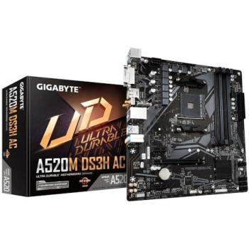 Placa Base Gigabyte A520M DS3H AC - Socket AM4, Micro ATX, Soporte para Procesadores AMD Ryzen 5000, VRM de 5+3 fases, hasta 4733 MHz DDR5 (OC