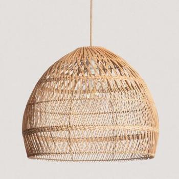 Lámpara Colgante de Ratán Yamil Ø550 mm ILUZZIA - Textil Natural para Decoración de Salón, Habitación y Dormitorio
