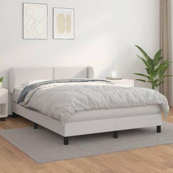 Cama Box Spring con Colchón de Muelles en Cuero Sintético Blanco 140x190 cm