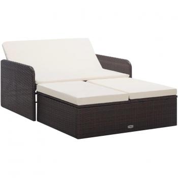 2-Piece Brown Poly Rattan Garden Lounge Set with Cushions