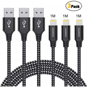 IWAVION Cable Phone,3PACK 1M Cable Cargador Phon Nylon Cable Trenzado Duradero de Carga Rápida Compatible con Phone XS/XR/X/8/8 Plus/7/6s/6Plus/6/Pad/Pod y más
