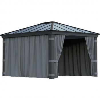 Cenador Dallas con Techo de Policarbonato 300x915cm y Cortinas Laterales Gris Aluminio 8mm - Canopia by Palram