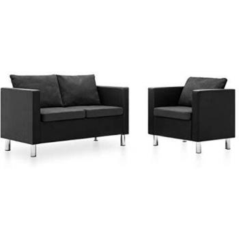 vidaXL Set de Sofás de 2 Piezas Cuero Sintético Negro y Gris Oscuro Mobiliario