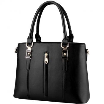 MissFox Mujeres Correa Ajustable Portable Clip Retro Cremallera Bolso Tote Bolso Negro