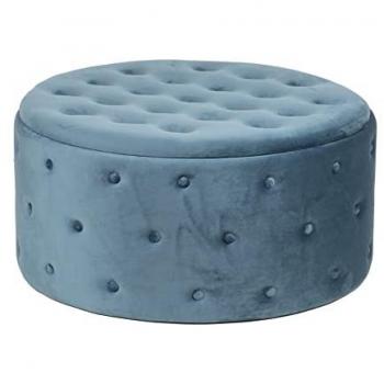 Puff Zapatero Redondo Velvet 80x80x42 cm Azul Mar