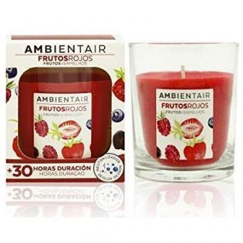 Ambientair. Vela aromática Frutos Rojos. Vela perfumada con Cera Vegetal y Perfume Natural. Duración Estimada de 30 Horas. Disfruta de la aromaterapia en tu casa con Esta Vela en Vaso de Cristal