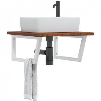 Estante de lavabo de pared de acero y madera maciza de roble Vidaxl Marrón