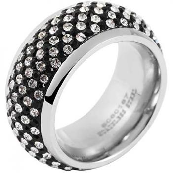 Anillo de acero inoxidable para mujer Akzent® con diseño de brillantes, color plateado y negro, talla 62