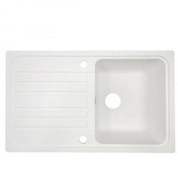 Fregadero de cocina de granito Aquamarin Nova con 1 seno y escurridor reversible, set de desagüe incluido, dimensiones 76x46 cm, opción de instalación integrada o empotrada, disponible en una amplia gama de colores