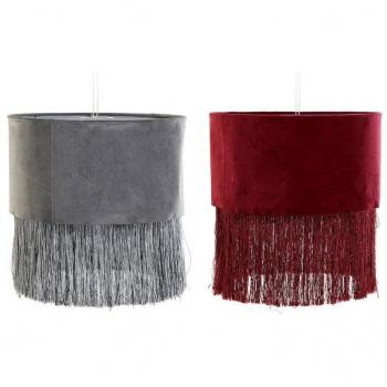Pantalla de Lámpara DKD Home Decor 8424001773930 Gris Burdeos Metal Terciopelo Flecos Sixties 30 x 30 x 29 cm (2 Unidades)