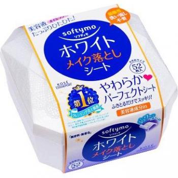 Kose - Softymo Super White Makeoff Sheet 52 pcs - Cosmetics, Makeup Remover Wipes, Gentle Cleansing, Moisturizing Formula, Convenient Travel Size, Suitable for All Skin Types