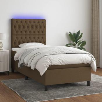 Colchón de cama box spring suave con luces LED, tela marrón oscuro, 90x200cm