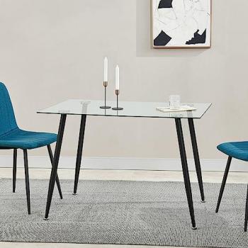 Mesa de Comedor Hyrynsalmi de Cristal Templado 110 x 70 x 75 cm con Patas de Acero Negro - Transparente y Negro