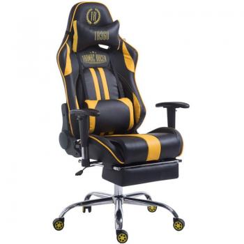 Silla de Oficina Gaming con Mecanismo Basculante y Reposapiés Extensible en PVC Negro/Amarillo