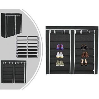 Leogreen - Guardarropa, Aparador, 2 Puertas, Armario de Zapatos, 114 x 110 x 28 cm, Negro, Material: Tubos de Acero Inoxidable