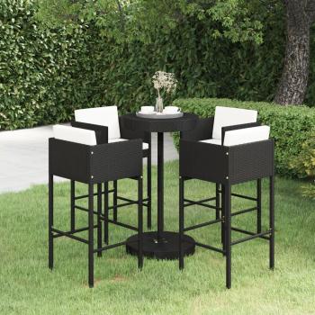 5-Piece Black Poly Rattan Garden Bar Set with Cushions