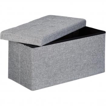 Relaxdays Baúl Almacenamiento Plegable, Lino, Gris, 38 x 76 x 38 cm