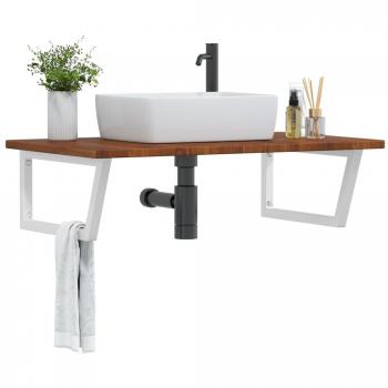 Estante de lavabo de pared de acero y madera maciza de roble Vidaxl Marrón