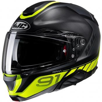 HJC Casco Modular Ligero RPHA 91 Rafino - Resistente a Impactos - Pantalla Clara - Homologación P/J - Negro-Hi-Vis-Amarillo