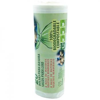 Rollo de 20 bolsas de basura biodegradable y compostable, 10 L. de capacidad, color blanco