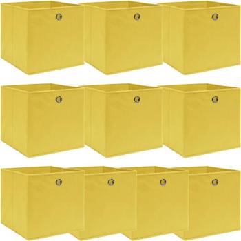 Cajas de almacenamiento plegables Dia e Noite, 10 unidades, tejido amarillo, dimensiones 32x32x32 cm
