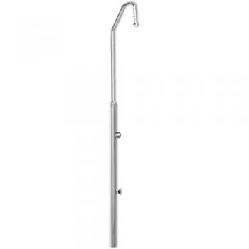 Ducha de acero inoxidable QUIMICAMP con 1 rociador y 1 grifo lavapiés, modelo qp 500072, fabricada en Inox Aisi 304, incluye brazo c y características para uso en exteriores