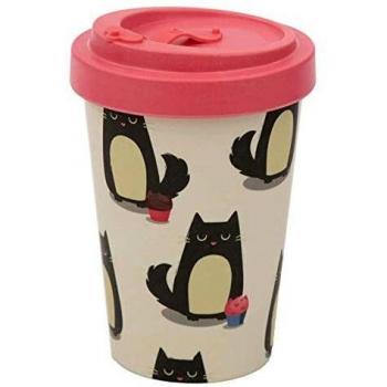 Puckator Feline Fine Cat-Copa de Viaje de bambú Biodegradable, Mixto, Height 14cm Width 8.5cm Depth 8.5cm