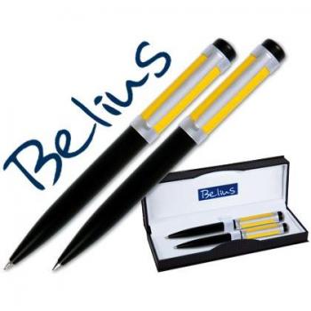 Estuche Boligrafo Y Portaminas Belius Lacado Negro- Amarillo