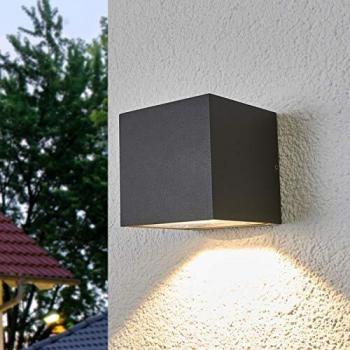 Aplique LED de exterior Merjem en gris oscuro, moderno, de aluminio, con luz cálida y bombilla incluida