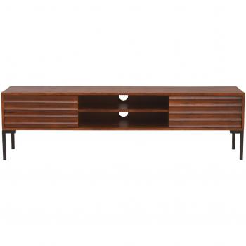 Mueble TV de madera maciza de mango oscuro y metal negro con 2 puertas, 160 cm ONDA