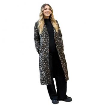 Leopard Print Wool Midi Coat for Women - Size 8 UK