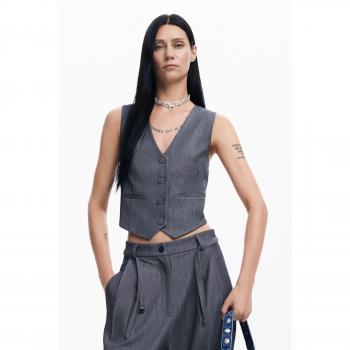 Desigual Women's Slim Fit Gray Vest Brussels Collection XS