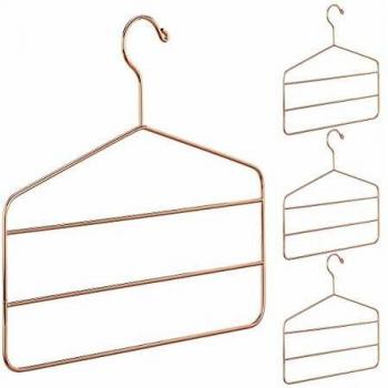 Set de 4 Perchas Múltiples para Pantalones y Gonas, Diseño Elegante en Metal de Cobre, 4 mm, Ahorra Espacio
