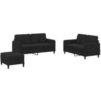 Juego de sofás 3 piezas terciopelo negro vidaXL con asientos con reposabrazos, sillones de televisión relax, tapizado en terciopelo negro