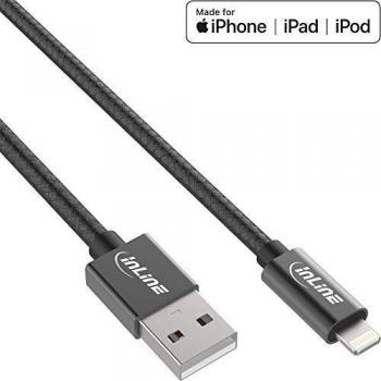 Cable USB Lightning MFi certificado de 2m para iPad, iPhone y iPod, negro/aluminio