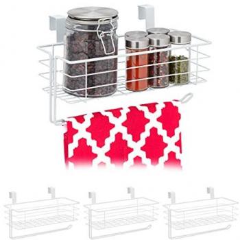 Cestas Colgantes de Alambre con Portarrollos para Cocina y Baño - Set de 4, Blanco, 18x31x17 cm