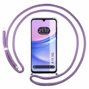 Funda Colgante Transparente con Cordón Morado para Samsung Galaxy A15 4G / 5G