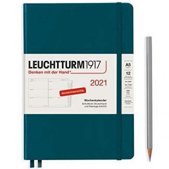 Agenda semanal 2021, tapa dura, tamaño A5, 12 meses, color verde