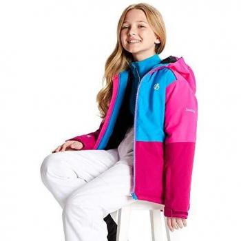 Dare 2b Aviate Waterproof Breathable High Loft Insulated Reflective Ski Snowboard Jacket with Snowskirt and Elasticated Hood Chaqueta, Infantil, Fucsia/Azul atlántico, 15-16