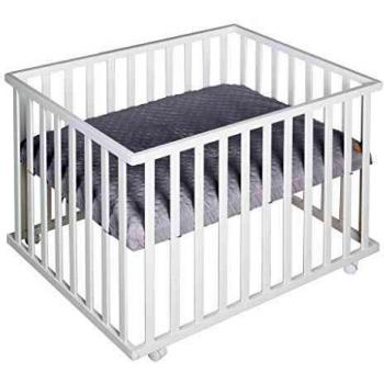 Parque Infantil Roba 75 x 100 cm Blanco con Estilo Gris - Ajustable en Altura, Incluye Alfombrilla y Ruedas