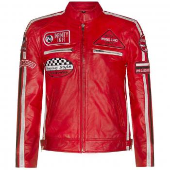 Infinity Leather Men's Racing Biker Jacket - Red - Size 5XL with Moto Badges