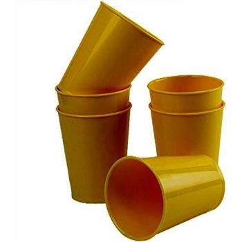 Pack de 6 Vasos Amarillos de Plástico ABS, Resistentes y Aptos para Microondas y Lavavajillas, con Borde Grueso Redondeado, Dimensiones 95x75 mm