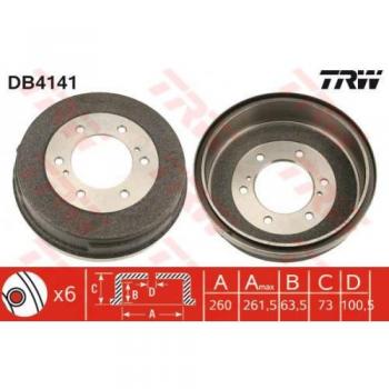 Tambor de freno TRW DB4141 Ø260mm Trasero 6 orificios Ø139,7mm