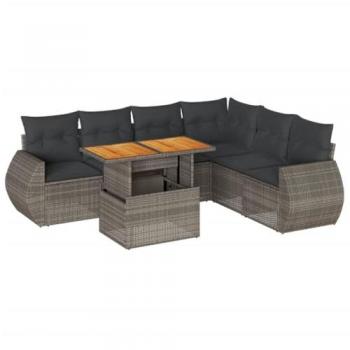 Set de sofás de jardín 7 pzas con cojines ratán sintético gris