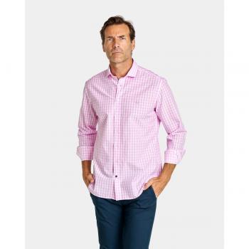 CAMISA DE HOMBRE SLIM CUELLO CUTAWAY ESTAMPADO CUADROS VICHY ROSA