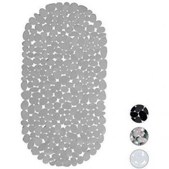 Alfombrilla Antideslizante para Baño, con Apariencia de Piedras, Ventosas, Lavable, 36 x 68 cm, Color Gris - Relaxdays
